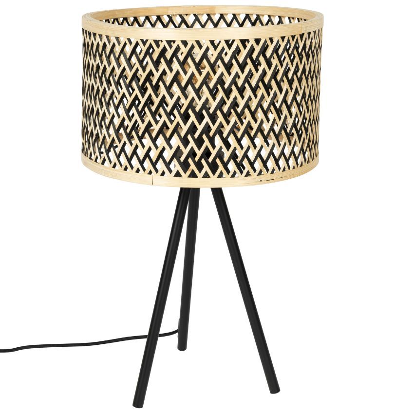 White Label Černá kovová stolní lampa WLL Isla s bambusovým stínidlem - Designovynabytek.cz
