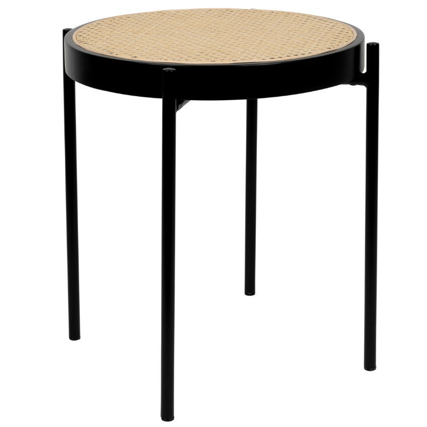 Černý dřevěný odkládací stolek ZUIVER SPIKE 50 cm s ratanovým výpletem - Designovynabytek.cz