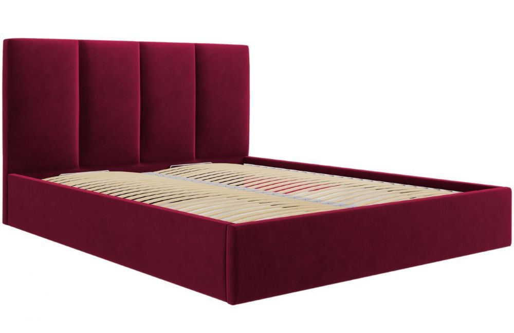 Červená sametová dvoulůžková postel MICADONI Pyla 180 x 200 cm s úložným prostorem - Designovynabytek.cz