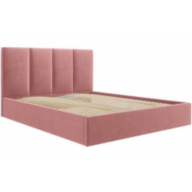 Růžová sametová dvoulůžková postel MICADONI Pyla 180 x 200 cm s úložným prostorem
