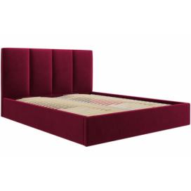 Červená sametová dvoulůžková postel MICADONI Pyla 180 x 200 cm s úložným prostorem
