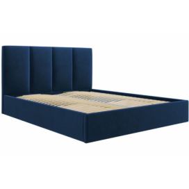 Královsky modrá sametová dvoulůžková postel MICADONI Pyla 140 x 200 cm s úložným prostorem