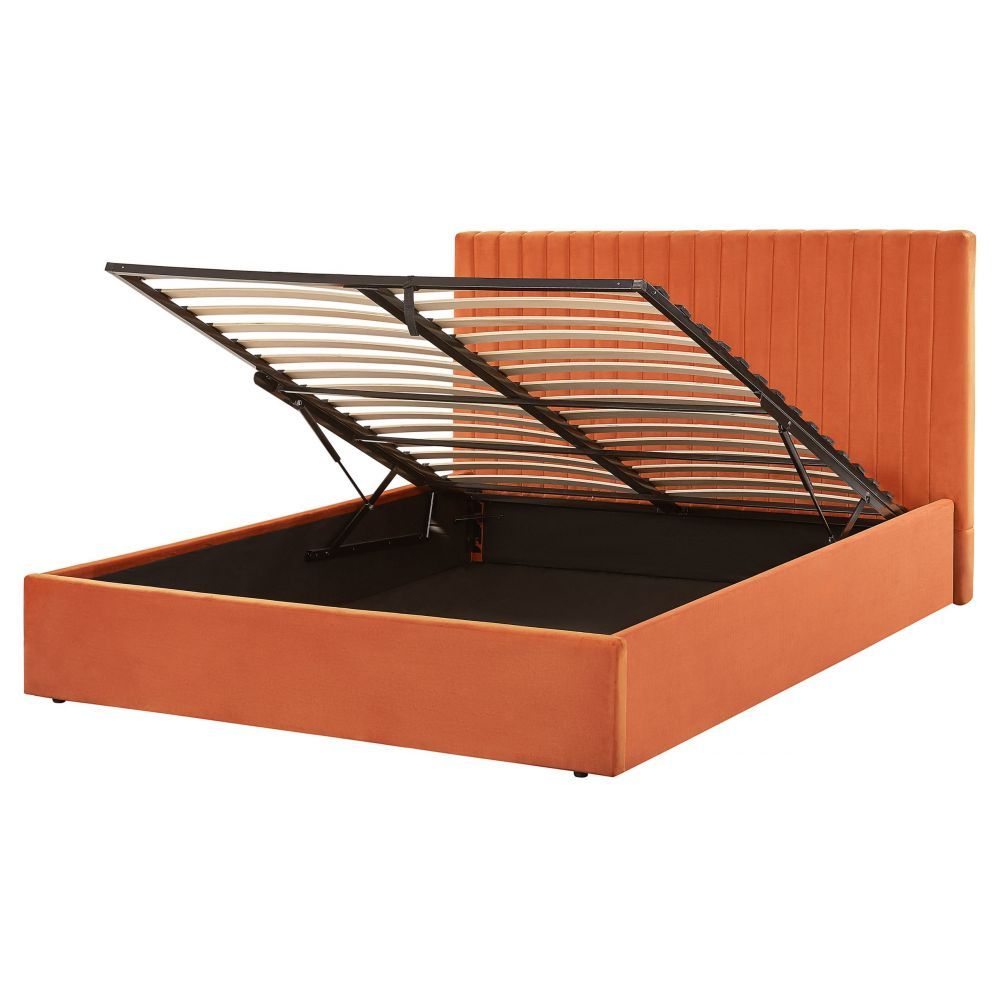 Sametová postel s úložným prostorem 160 x 200 cm oranžová VION - Beliani.cz