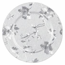 DekorStyle Dekorativní talíř s květinovým vzorem Milie 33 cm stříbrný