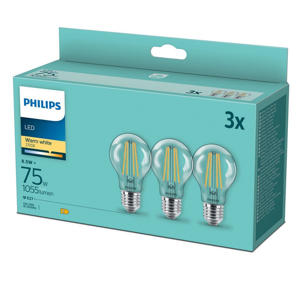 Philips 8718699696955 LED žárovka filament E27 8,5W/75W 1055lm A60 2700K - Svítidla FEIM