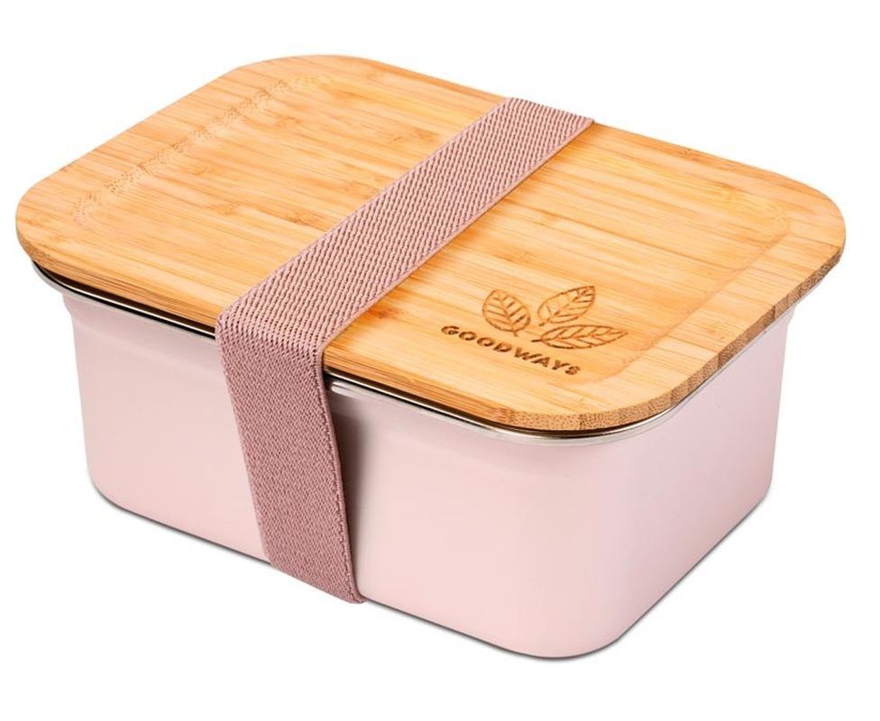 Růžový nerezový svačinový box s bambusovým víčkem - 1500ml/ 20*15*8,5cm Goodways - LaHome - vintage dekorace