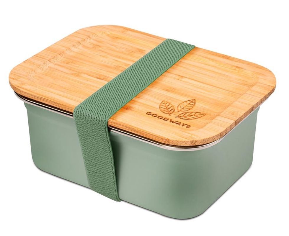 Zelený nerezový svačinový box s bambusovým víčkem - 1500ml/ 20*15*8,5cm Goodways - LaHome - vintage dekorace