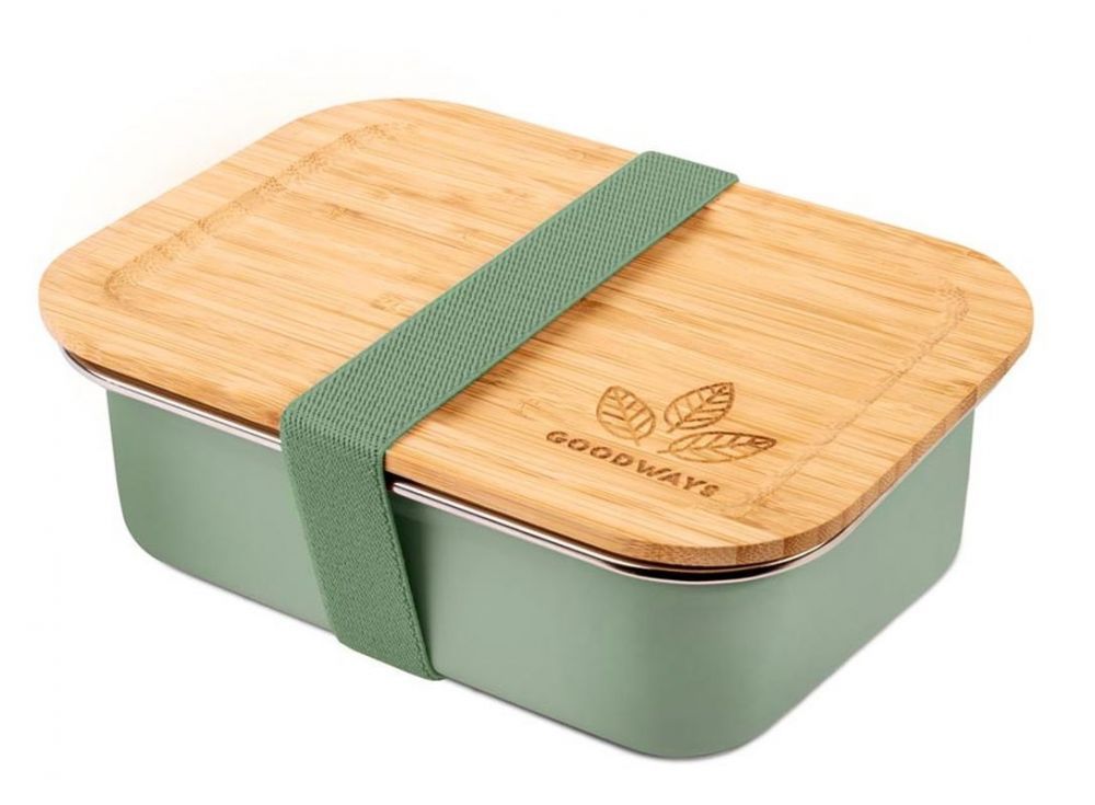 Zelený nerezový svačinový box s bambusovým víčkem - 1200ml/ 20*15*6,5cm Goodways - LaHome - vintage dekorace