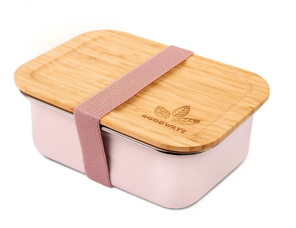 Růžový nerezový svačinový box s bambusovým víčkem - 800ml/ 17*12,5*6,5cm Goodways - LaHome - vintage dekorace