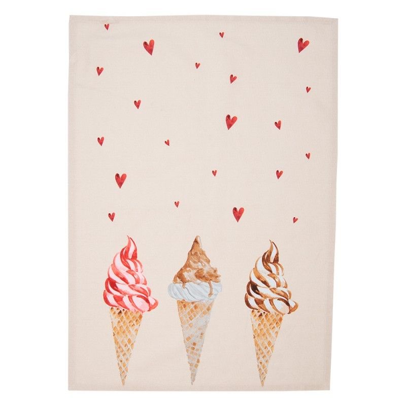 Béžová bavlněná utěrka se zmrzlinou Frosty And Sweet  - 50*70 cm Clayre & Eef - LaHome - vintage dekorace