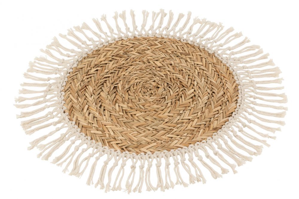Přírodní pletené prostírání z mořské trávy s třásněmi - Ø 50*1.5 cm J-Line by Jolipa - LaHome - vintage dekorace