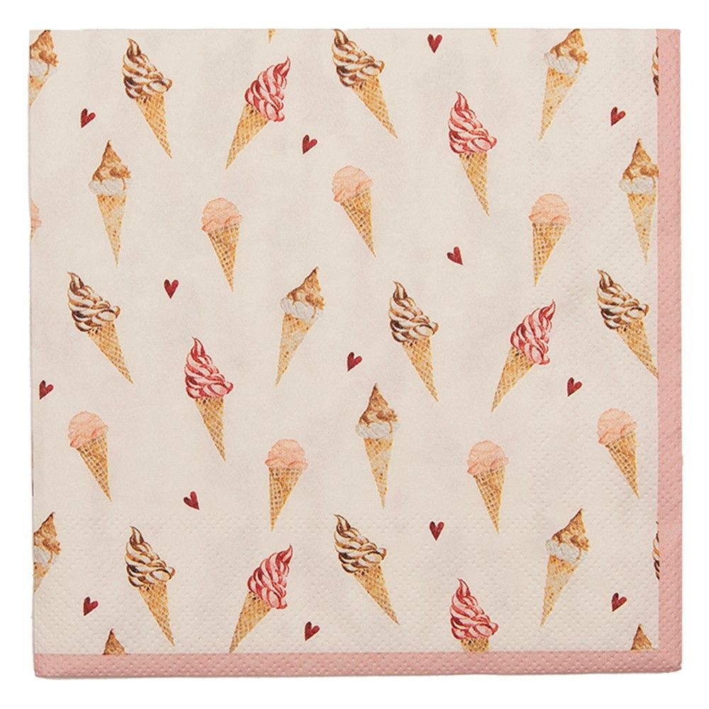Béžové papírové ubrousky se zmrzlinou Frosty And Sweet - 33*33 cm (20ks) Clayre & Eef - LaHome - vintage dekorace