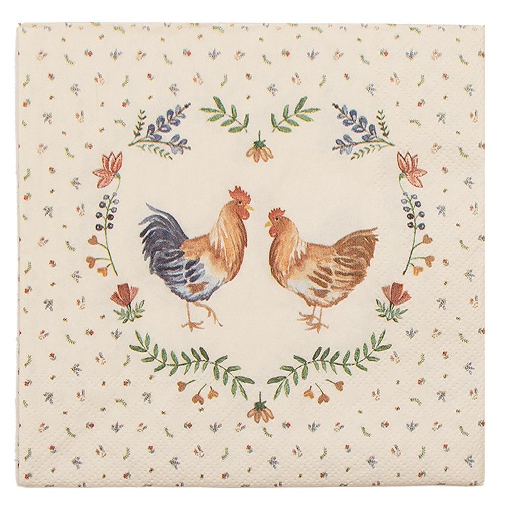 Papírové ubrousky Chicken and Rooster - 33*33 cm (20ks) Clayre & Eef - LaHome - vintage dekorace