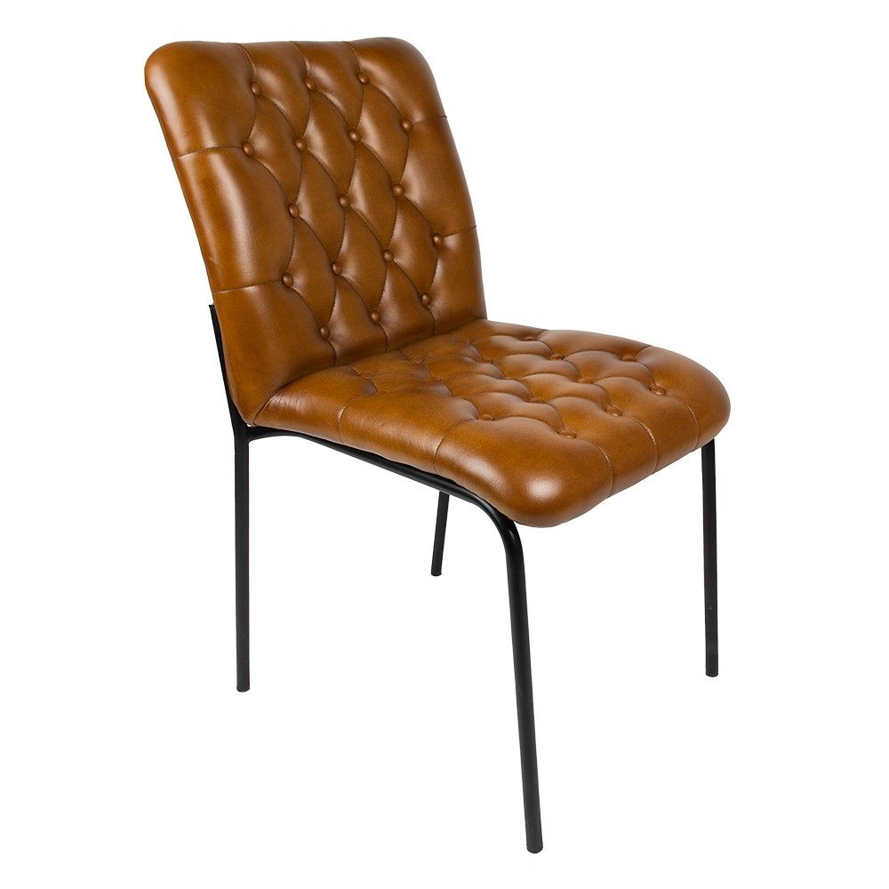 Hnědá kožená jídelní židle kovové nohy Doneo - 47*60*90 cm Clayre & Eef - LaHome - vintage dekorace