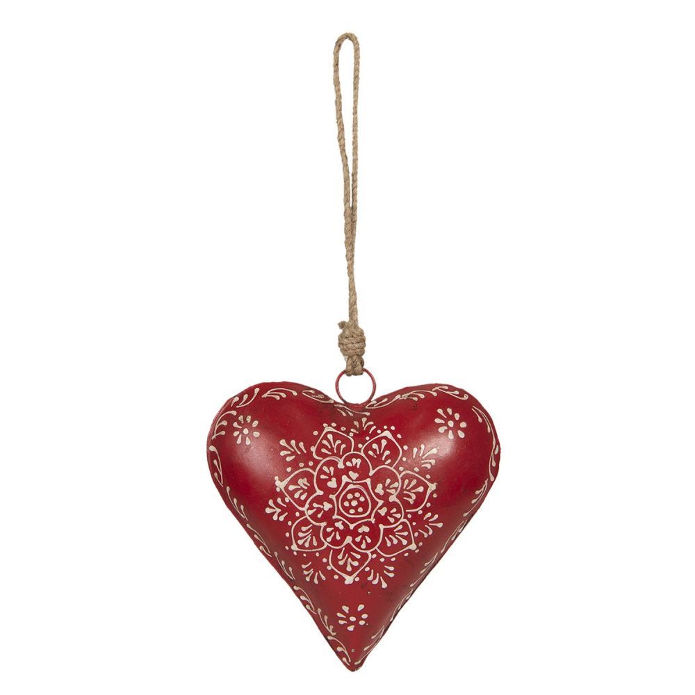 Závěsná plechová dekorace červené srdce - 16*4*16 cm Clayre & Eef - LaHome - vintage dekorace