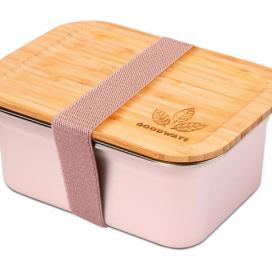 Růžový nerezový svačinový box s bambusovým víčkem - 1500ml/ 20*15*8,5cm Goodways