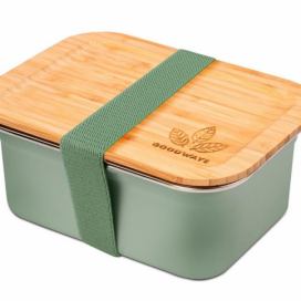 Zelený nerezový svačinový box s bambusovým víčkem - 1500ml/ 20*15*8,5cm Goodways