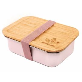 Růžový nerezový svačinový box s bambusovým víčkem - 1200ml/ 20*15*6,5cm Goodways