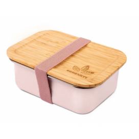 Růžový nerezový svačinový box s bambusovým víčkem - 800ml/ 17*12,5*6,5cm Goodways