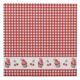 Červené kárované papírové ubrousky s dortíčky Cherry Cupcake - 33*33 cm (20ks) Clayre & Eef