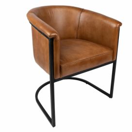 Hnědá kožená jídelní židle ve tvaru křesílka Grionne - 62*60*77 cm Clayre & Eef