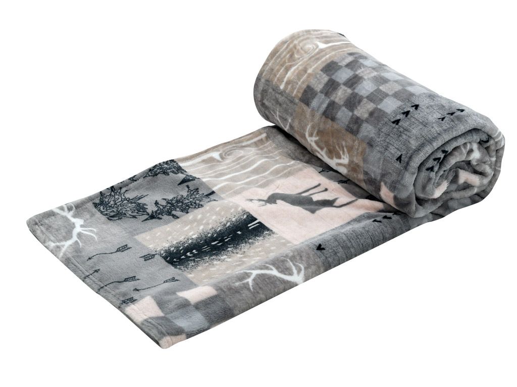 Šedobéžová vánoční mikroplyšová deka, 150x200 cm - Výprodej Povlečení
