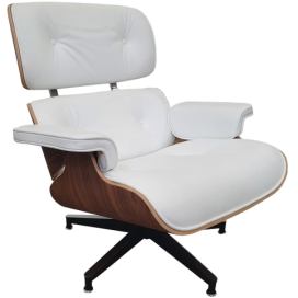 Culty Bílé koženkové křeslo v ořechovém provedení Lounge chair