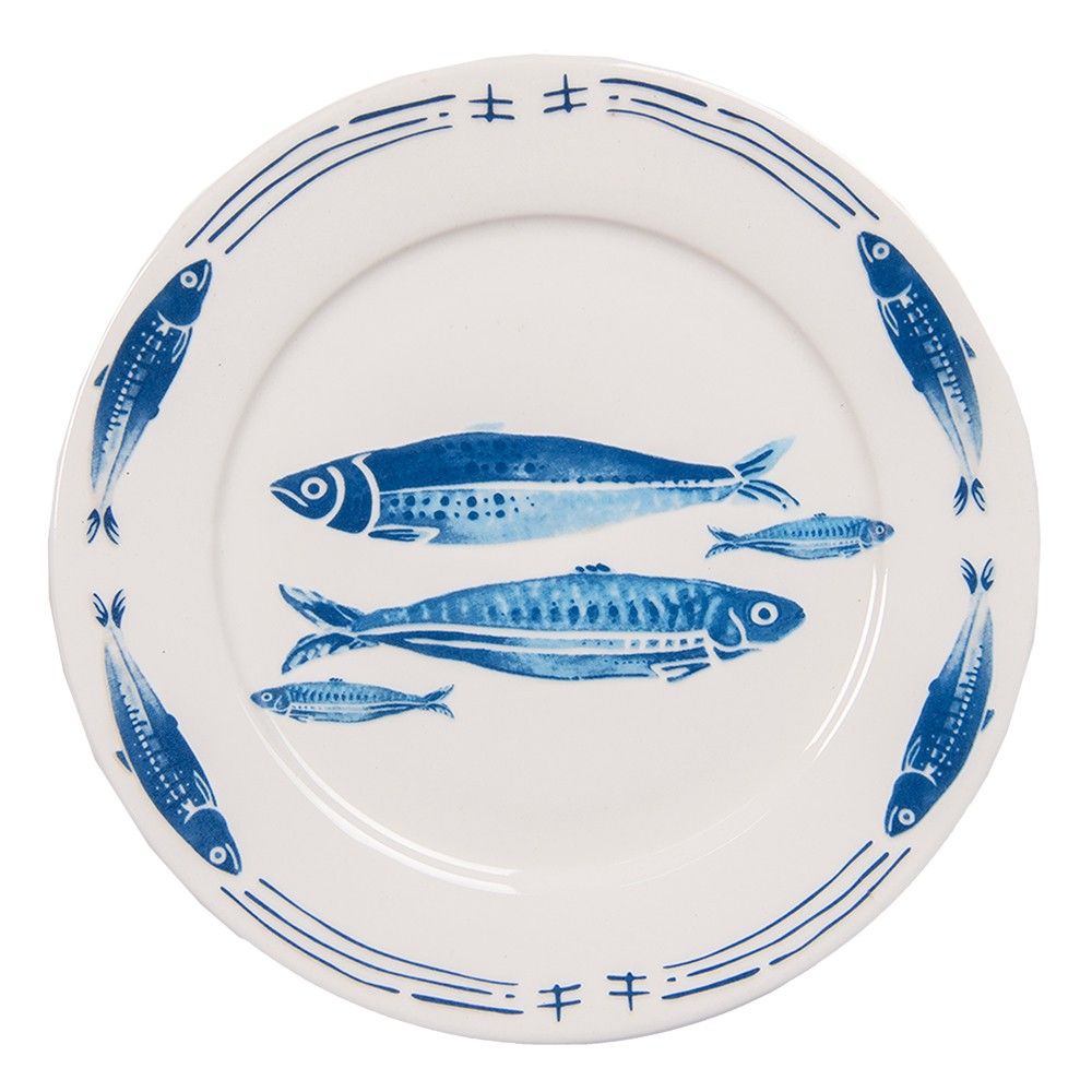Porcelánový dezertní talíř  s rybkami  Fish Blue - Ø 20*2 cm Clayre & Eef - LaHome - vintage dekorace