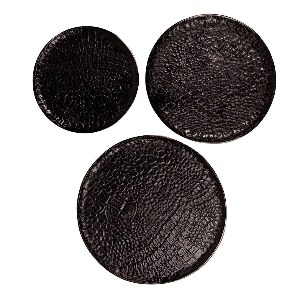 3ks černý kovový dekorativní podnos/ tác - Ø 40*2 / Ø 35*2 / Ø 29*2 cm Clayre & Eef - LaHome - vintage dekorace