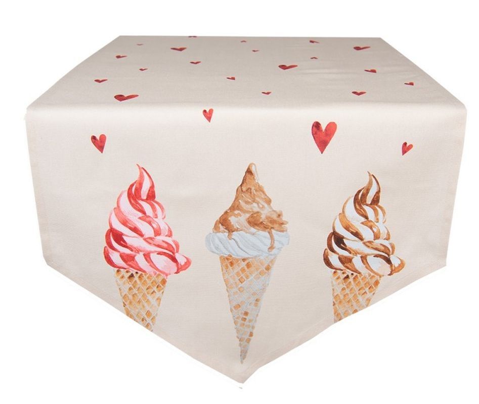 Béžový bavlněný běhoun na stůl se zmrzlinou Frosty And Sweet  - 50*160 cm Clayre & Eef - LaHome - vintage dekorace