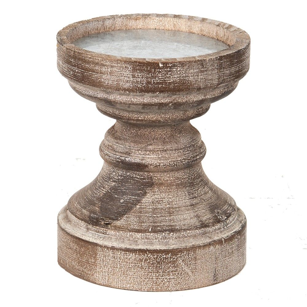Hnědý antik dřevěný svícen na širokou svíčku - Ø 14*16 cm Clayre & Eef - LaHome - vintage dekorace
