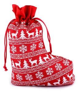 Vánoční ponožka červená 20 x 27 cm (imitace juty) - Favi.cz
