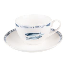 Porcelánový šálek s podšálkem s rybkami  Fish Blue - 12*6*6 cm / Ø 15*2 cm / 250 ml Clayre & Eef