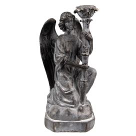 Šedo-černý antik svícen Anděl - 15*14*29 cm Clayre & Eef