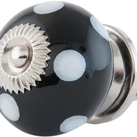 Černá keramická úchytka s puntíky – Ø 4 cm Clayre & Eef