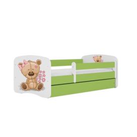 Kocot kids Dětská postel Babydreams méďa s kytičkami zelená, varianta 70x140, bez šuplíků, s matrací