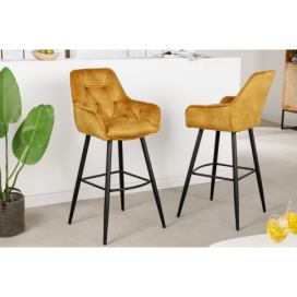 LuxD Designová barová židle Garold hořčičný samet - Skladem
