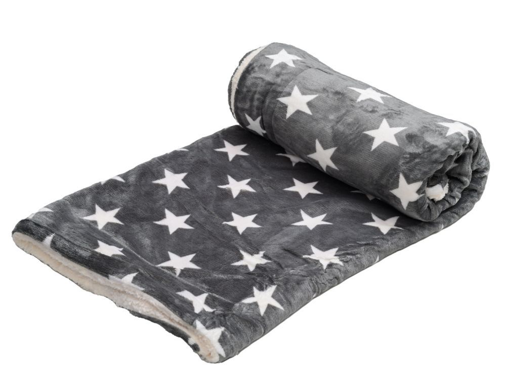 Luxusní tmavě šedá beránková deka z mikroplyše HVĚZDY, 150x200 cm - Výprodej Povlečení