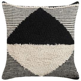 Tkaný bavlněný polštář s geometrickým vzorem 50 x 50 cm béžový/černý KHORA