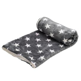 Luxusní tmavě šedá beránková deka z mikroplyše HVĚZDY, 150x200 cm
