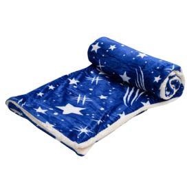 Luxusní modrá beránková deka z mikroplyše NOČNÍ OBLOHA, 150x200 cm