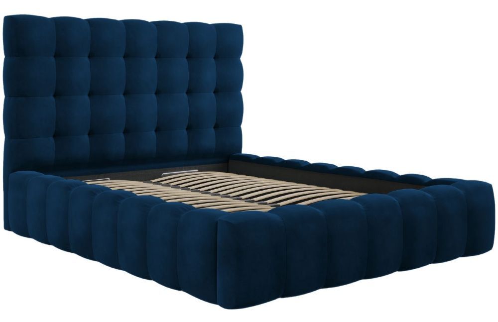 Královsky modrá sametová dvoulůžková postel MICADONI Mamaia 160 x 200 cm s úložným prostorem - Designovynabytek.cz