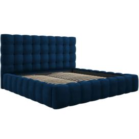 Královsky modrá sametová dvoulůžková postel MICADONI Mamaia 200 x 200 cm s úložným prostorem