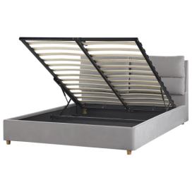 Sametová postel s úložným prostorem 160 x 200 cm světle šedá BATILLY