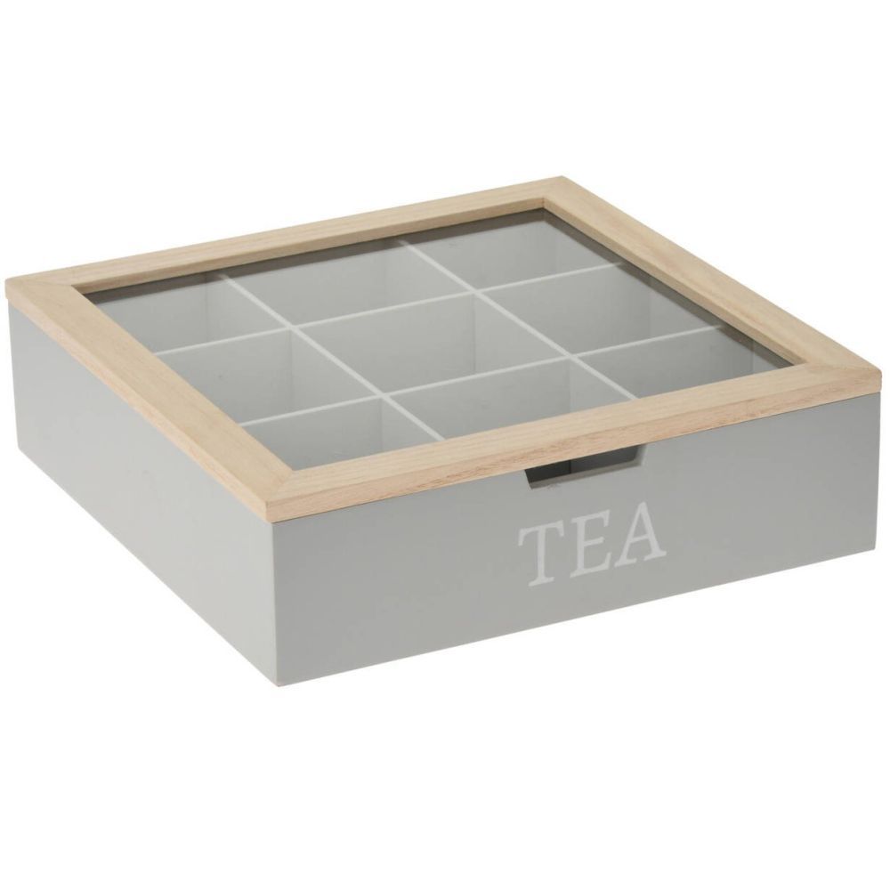 EH Excellent Houseware Krabička na čaj TEA, MDF, 24 x 24 x 7 cm, šedá - EDAXO.CZ s.r.o.
