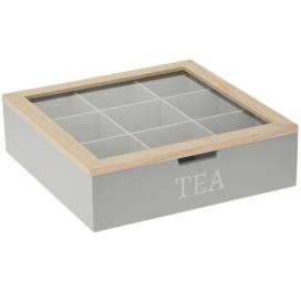 EH Excellent Houseware Krabička na čaj TEA, MDF, 24 x 24 x 7 cm, šedá