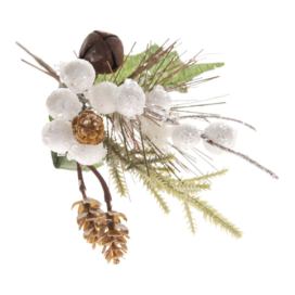Dekorační vánoční větvička se zlatými šiškami, 24 cm