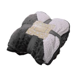 Luxusní tmavě šedá beránková deka z mikroplyše se vzorem, 180x200 cm