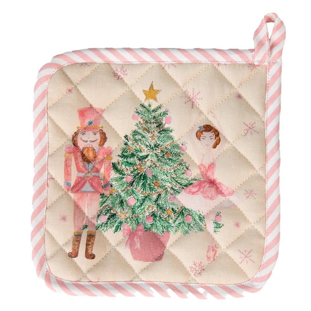 Béžová chňapka - podložka s Louskáčkem a baletkou Pastel Nutcracker - 20*20 cm Clayre & Eef - LaHome - vintage dekorace