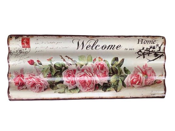 Nástěnná kovová vlnkatá cedule Welcome - 59*24 cm - LaHome - vintage dekorace